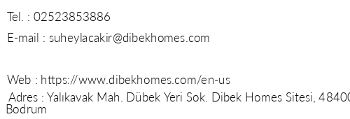 Dibek Homes Villa & Hotel telefon numaralar, faks, e-mail, posta adresi ve iletiim bilgileri